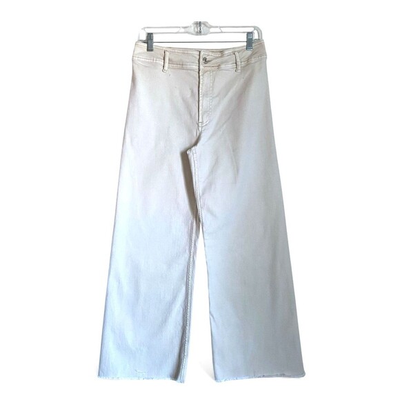 Articles Of Society Cropped Wide Leg Jeans 8/29 Ivory Mid Rise Relaxed Raw Hem - Picture 1 of 13